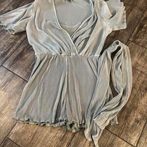 Elegant Gray Pleated Romper with belt